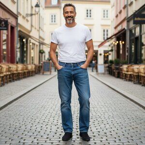 CE Schmidt Workwear Mens Size 44 x 30 Medium Wash Blue Straight Leg Denim Jeans